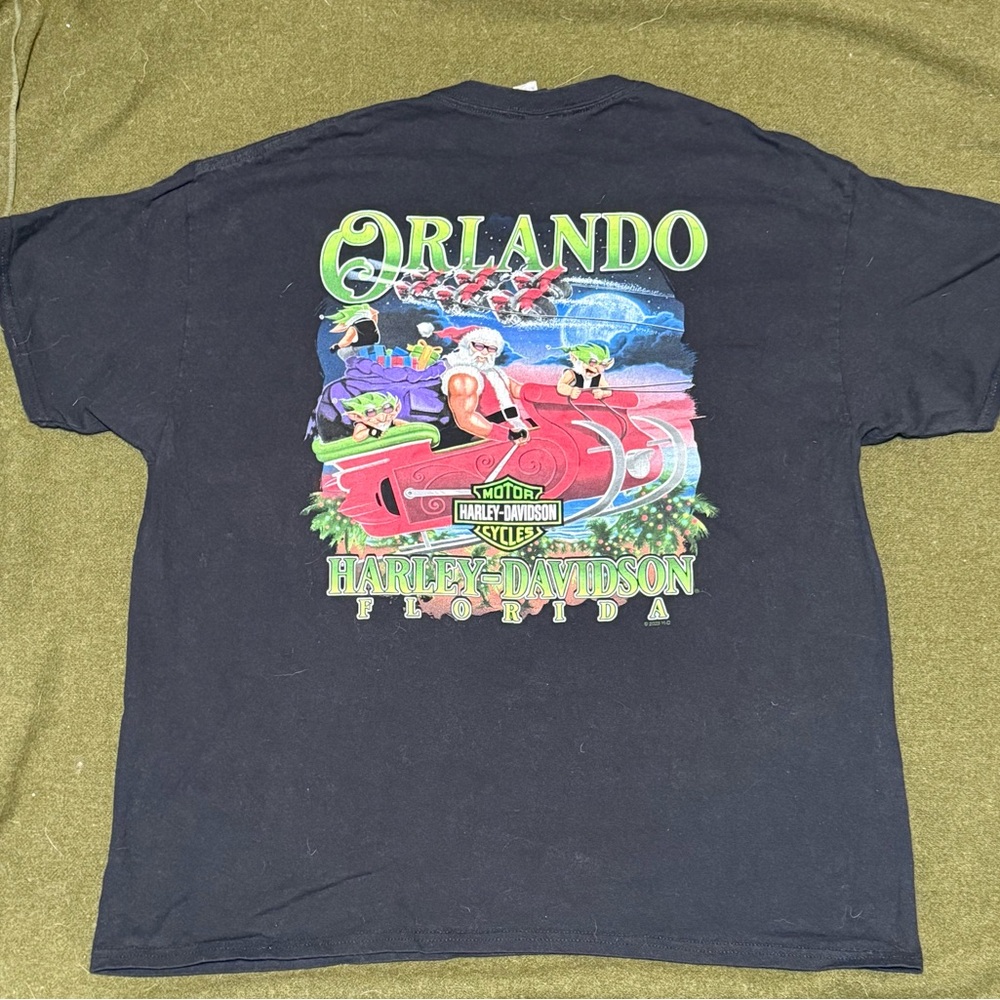 Harley Davidson Men’s Christmas T-shirt Size XL Santa Holiday Biker Orlando
